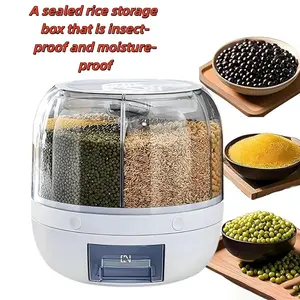 Rotating Grain Storage Bin, 6 Grids Rice Container, One-Click Output, Large Capacity, Food Dispenser, Sealed, Moisture Proof, Organizer