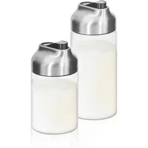 Glass Coffee Creamer Container Set, Creamer Pitcher 7oz + 12oz Glass Dispenser Container Set for Creamer, Milk and Spices, Coffee Bar Accessories, Pack of 2