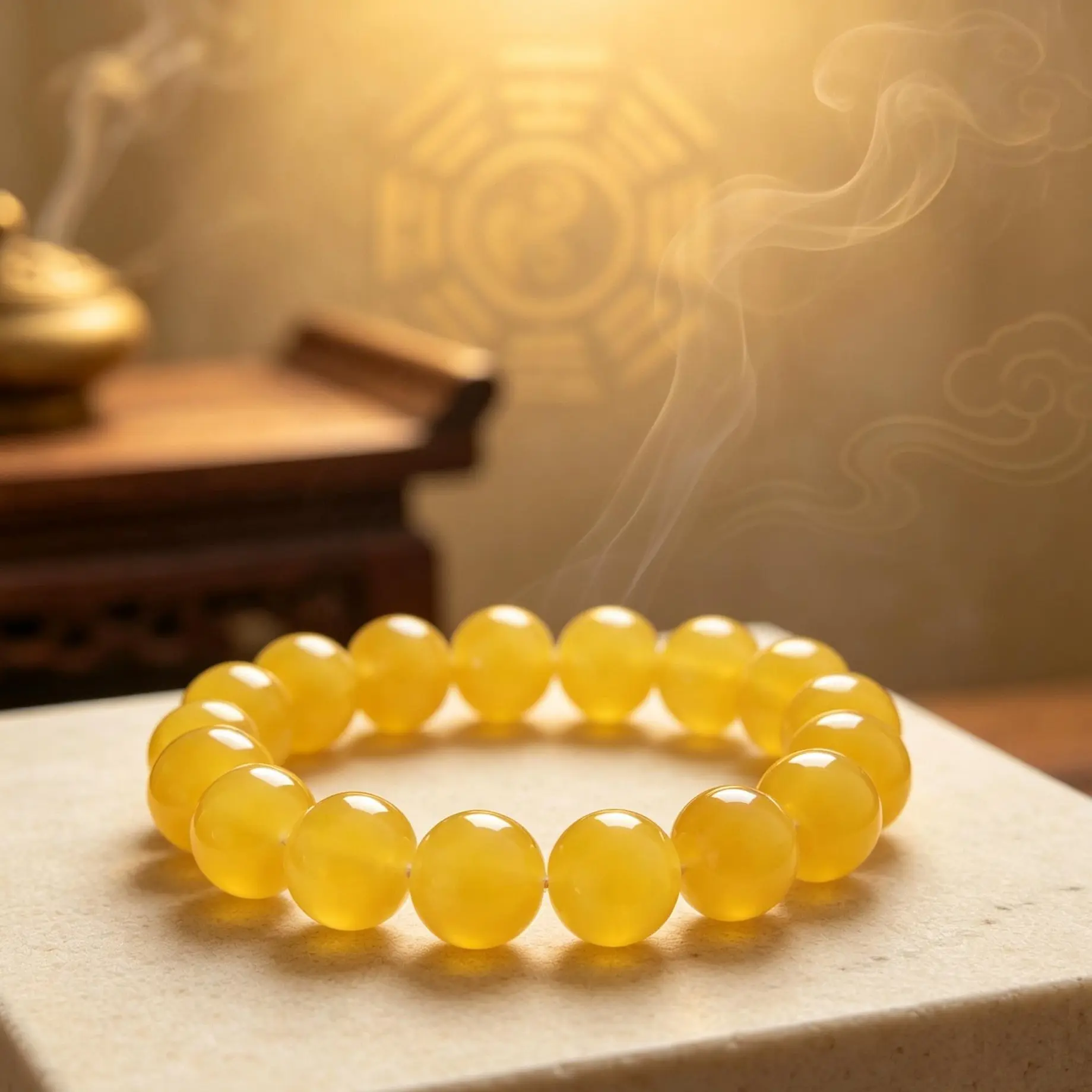 Yellow Chalcedony Round Bead Bracelet, Supplement Earth Element, Attract Wealth, Boost Career, Lucky Amulet for Men & Women