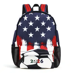 Designed for Fans - 2026 Global Soccer Tournament Theme Backpack + FREE Soccer Keychain - Unisex Patriotic Stars & Stripes Sports Bag - Lightweight Polyester Daypack