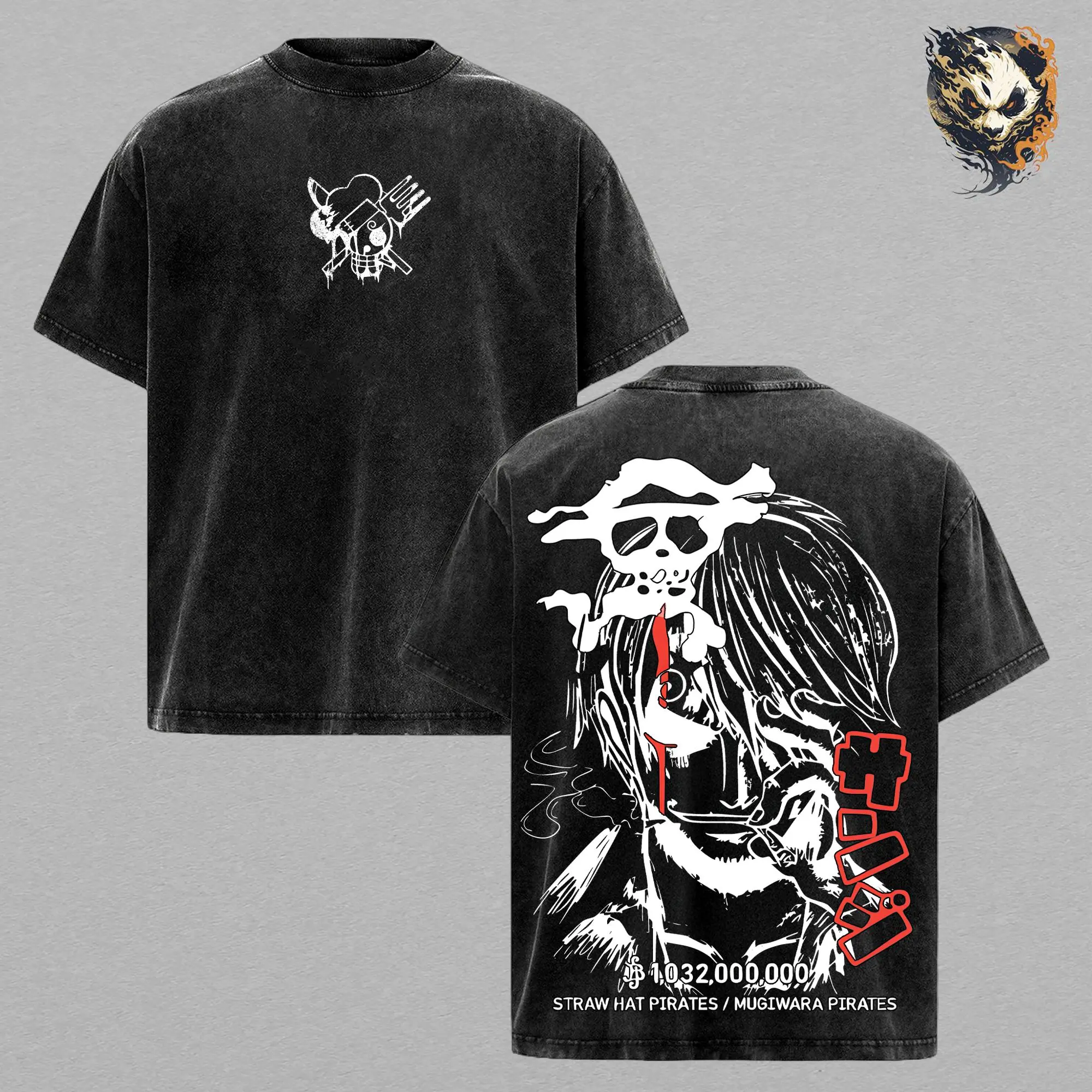 Sanji Vinsmoke One Piece Washed Anime Tee – Pirate Manga Shirt, Black Suit Flame Graphic T-Shirt, Heavyweight Oversized Streetwear, Gift for Anime Fans