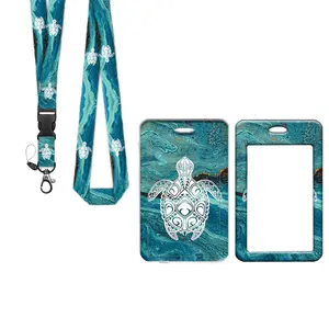 Turtle Pattern ID Badge Holder with Lanyard, 1 Count Removable ID Card Holder, Identification Badges & Supplies for Nurse Teacher Office Staff