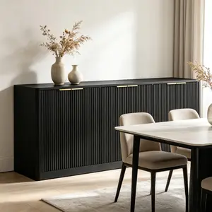67-inch modern wavy sideboard, curved contour design storage cabinet, 6-door cabinet with storage function, suitable for kitchen / bedroom / living room, Black, 67.0"L x 15.7"W x 27.7"H