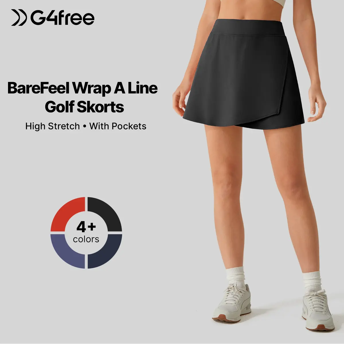 G4Free BareFeel Wrap Tennis Skirts for Women – 15" High Stretch A Line Golf Skort Casual Summer Built-in Shorts with Pockets