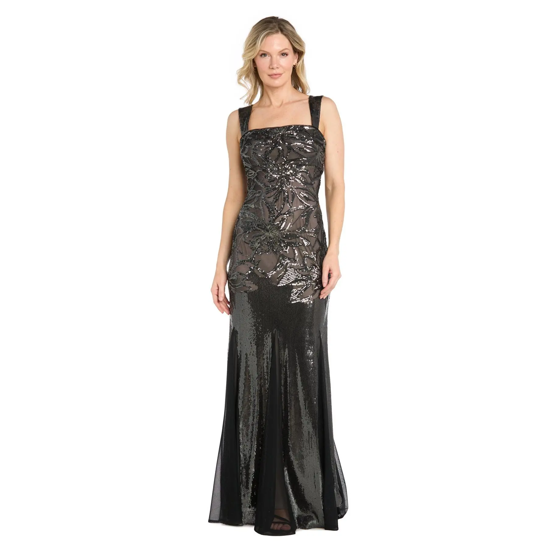 Floral Sequin Beaded Gown
