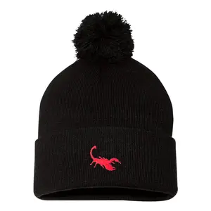 Scorpion Embroidered Knit Beanie Pom Cap