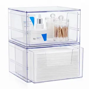 HomeTuk M2  1PCS/2PCS Disposable Facial Towel Box with Drawer & U‑Shaped Opening – Clear Acrylic Dustproof Storage for XL Clean Skin Club, Holds 50+, for Bathroom & Vanity
