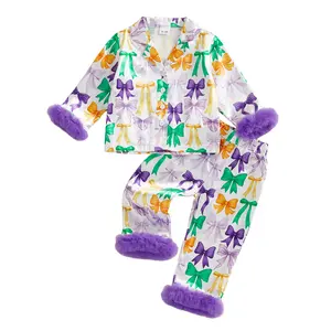 Little Toddler Girl Pajamas Set Button Down Sleep Shirt Top+Long Pants Matching 2PCS Pj Lounge Sets