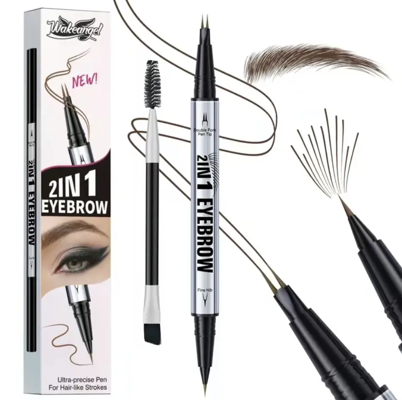 Microblading Eyebrow Pen - 2-in-1 Dual-Endedwith 2-Fork-Tip Applicator and Brow Brush,Waterproof Long-Lasting Liquid Eyebrow Makeup