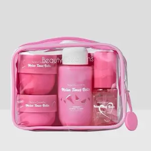Beauty Creations Sweet Dose Fruity Travel Set - Watermelon Body Care Kit with Travel Bag, Melon Body Mist, Butter, Shower Gel, & Sugar Scrub for On-the-Go Pampering