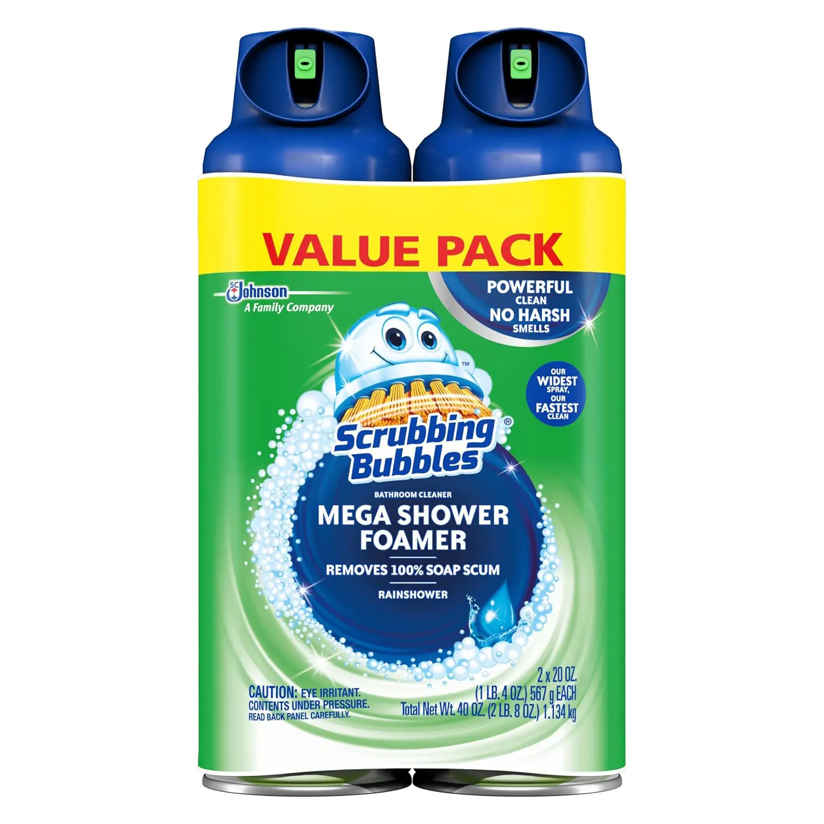 Scrubbing Bubbles Mega Bathroom and Shower Foamer Aerosol Rainshower Scent 20oz Pack of 2 Powerful No Harsh Scrub Value Pack