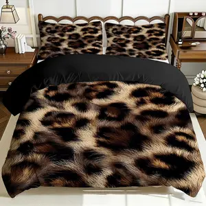 2/3 Pcs Comfortable Leopard Print Pattern Quilt Cover Set, Decorative Duvet Cover, 100% Polyester Fiber Digital Printing Design, All-Season Home Gift, Machine Washable, Duvet Cover Sets, Comfy Bed Sets (1 Quilt Cover +1/2 Pillowcase, No Filling)