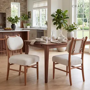 CHAIRUS 26.5 Inch Faux Shearling Wooden Dining Chairs Soft Cushion Farmhouse Oak Chairs with Wood Legs for Kitchen lsland Dining Room Living Room Home Decor