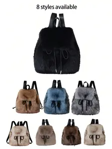 This new cute imitation fox fur backpack is designed specifically for college students, featuring a large drawstring flap and extra large capacity. Fashionable and friendly, made of soft plush material