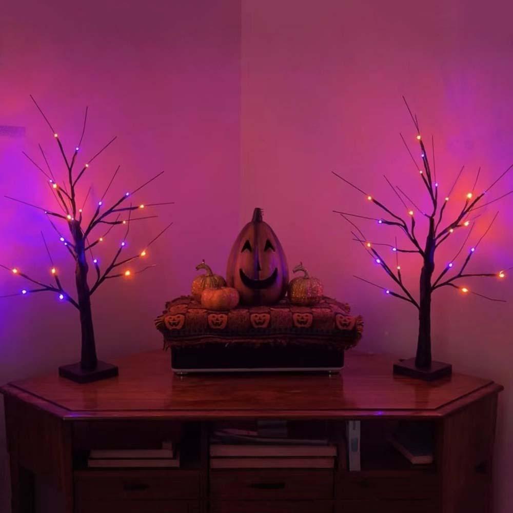 Halloween Spooky Tree with Orange & Purple Lights USB & Battery Operated Tabletop Halloween Black Tree for Indoor Home Holiday Party Decorations