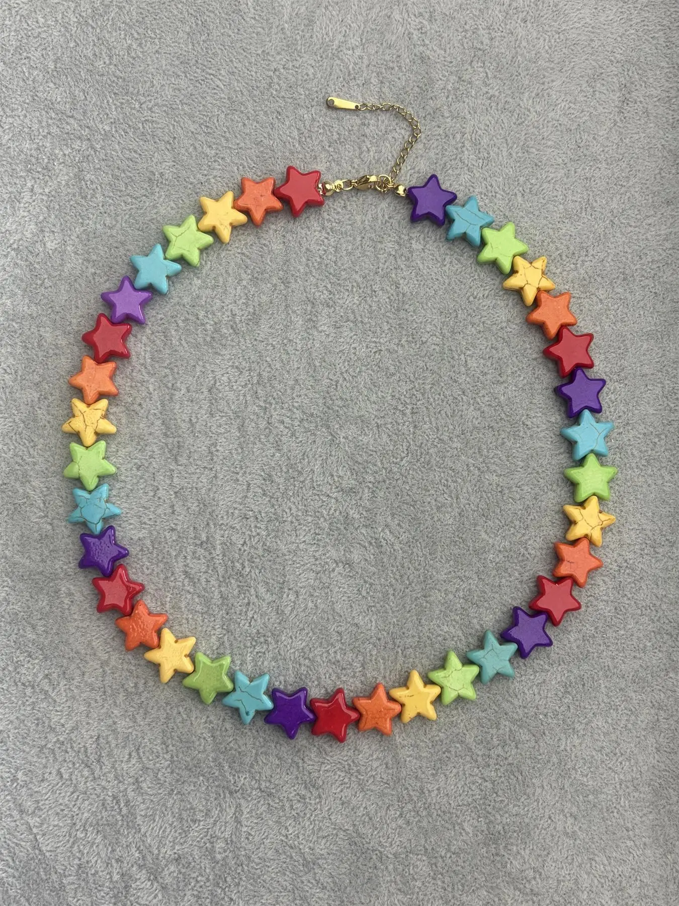 Rainbow Star Beaded Necklace, Colorful Turquoise Star Beads, Handmade Jewelry for Women, Summer Beach Vacation Accessory