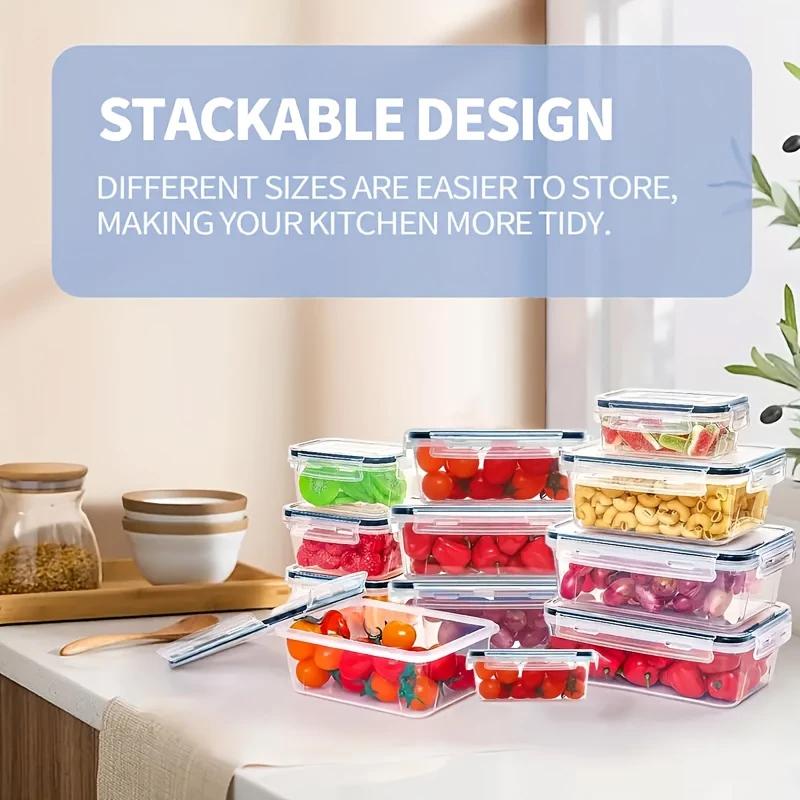 Mothers Day Gift 48Pcs Food Storage Container Set Airtight Preservation Boxes with Easy Snap Lids Leakproof Plastic Containers for Pantry Travel Outdoor Picnic Kitchen Organization Includes Labels and Markers