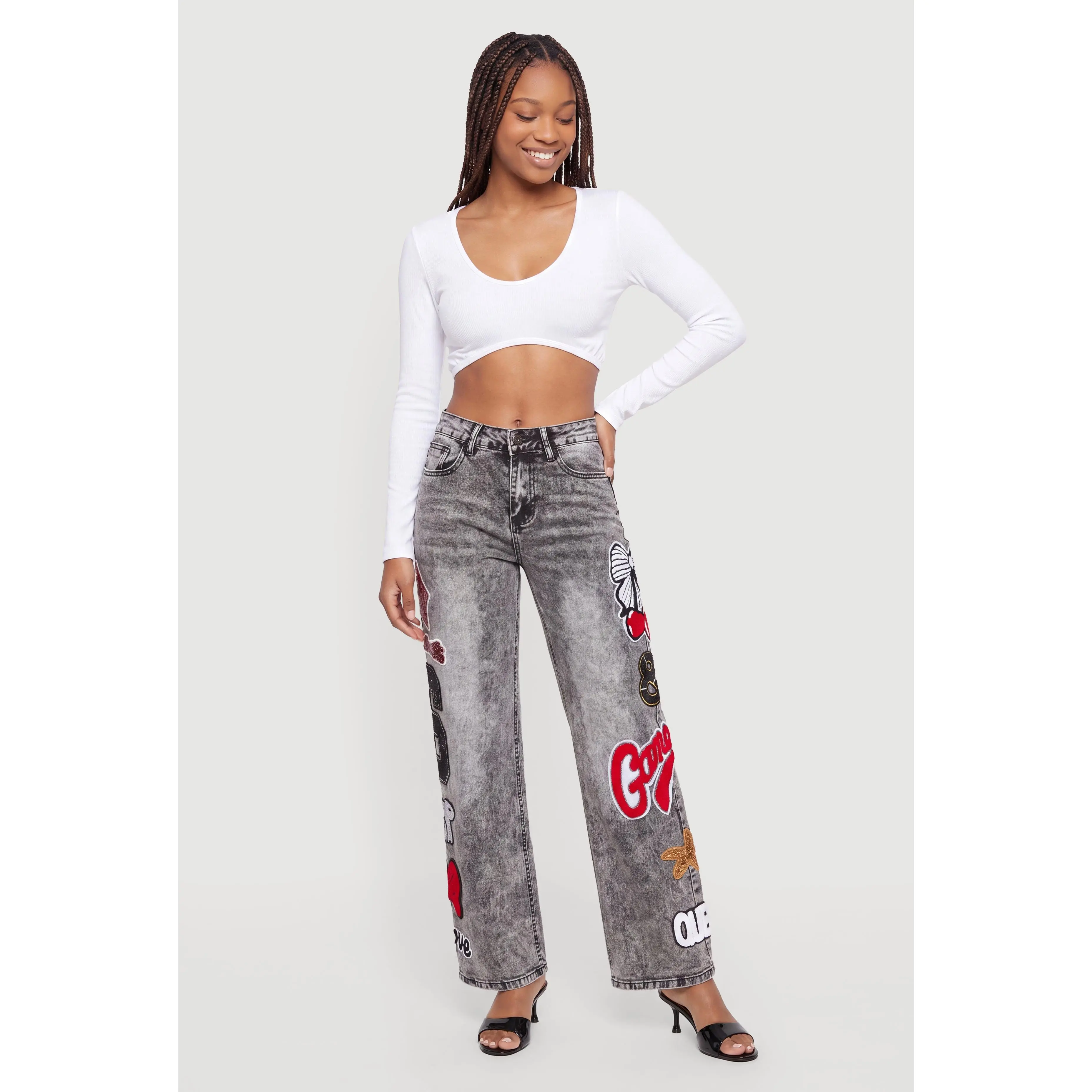 Graphic Patch Acid Wash Jeans