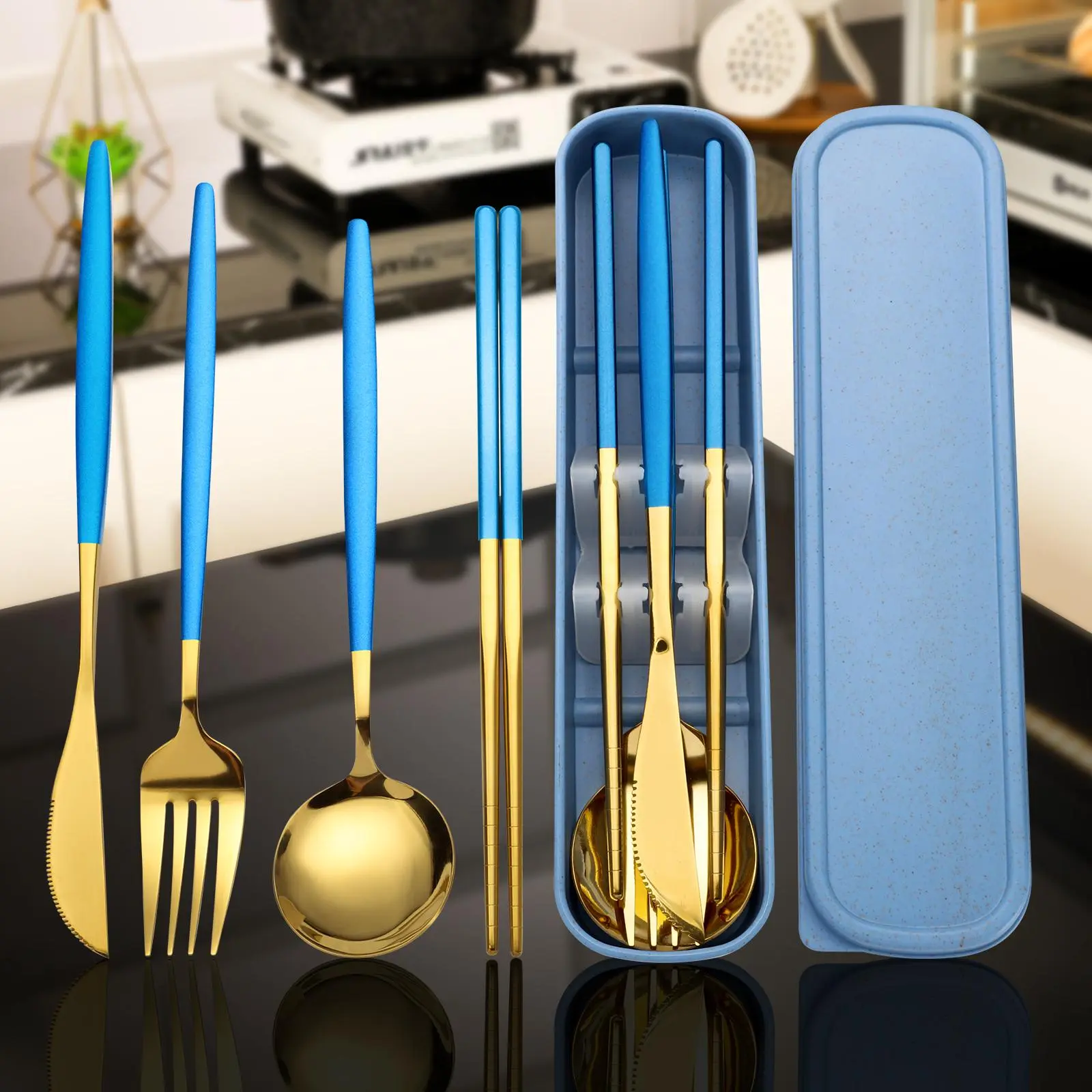 4 piece set blue gold