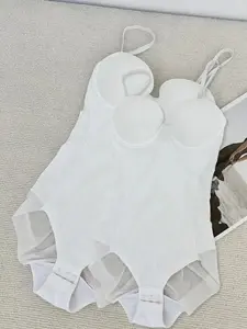 Women's Solid Color Mesh Sheer Cami Shapewear Bodysuit, Adjustable Strap Tummy Control Shaper,  Waist Trainer, Women's Shapewear for All Seasons