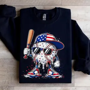 Drip Ice Cream Baseball Sweatshirt, Kids 4th of July Tee, Boys Girls Summer Patriotic T-Shirt
