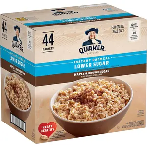 Quaker Instant Oatmeal Lower Sugar Maple & Brown Sugar 1.19 Oz Pack of 44 50% Less Sugar Whole Grain Oats Good Source of Fiber