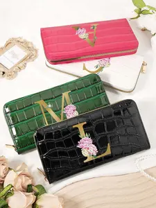 Women's Elegant Letter Decorated Crocodile Embossed Long Wallet, Fashionable Multi-functional Wallet with Multiple Card Slots, Casual Trendy Versatile High-quality Daily Wallet, Exquisite Wallet