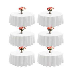EMBER 6/12-Pack 60" White Round Tablecloths | Fits 20-42" Tables | Washable Polyester Covers for Party, Wedding & Buffet Dining