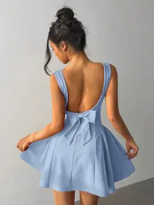 Baby Blue Mini Dress: Sleeveless A-Line for Graduation, Parties