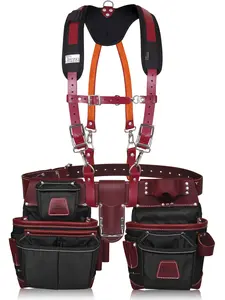 TRUTUCH Black Nylon and Leather Tool Belt with Leather Work Suspender | Framing Tool Bags | Leather Tool Belts | Leather Work Suspender
