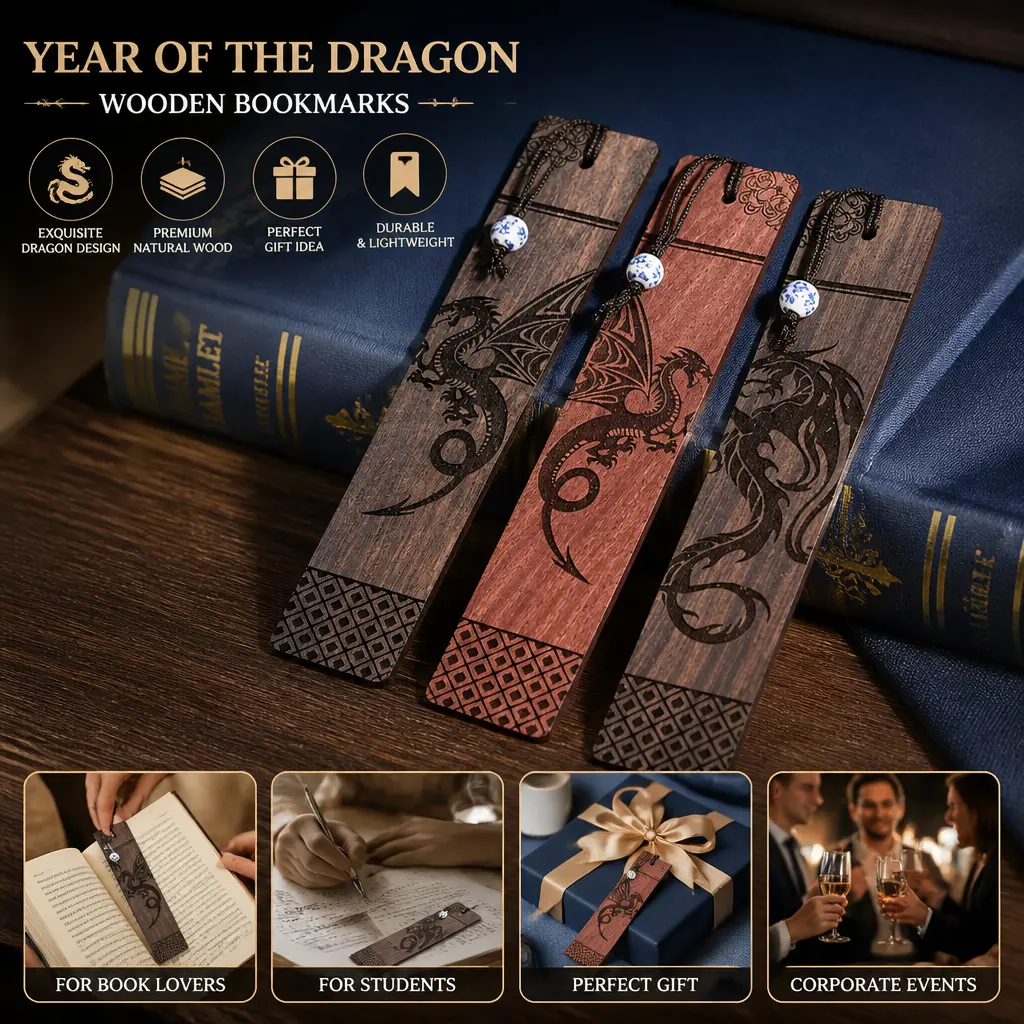 Dragon Bookmark Set 4 Pcs – Wooden Fantasy Bookmarks in Gift Box for Men, Women – Summer Sale, Mid Year Sale, Deals for You, Graduation, Father's Day, Book Lovers, Dad