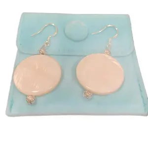Calevel Creations Shell White Lentil Silver Earrings for Adults - Elegant Drop Earrings with Charm Design