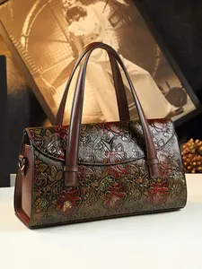 Vintage Floral Embossed Handbag, Large Capacity Leather Texture Women's Bag, Mid-Age Mom Shoulder Bag, Elegant and Practical Design