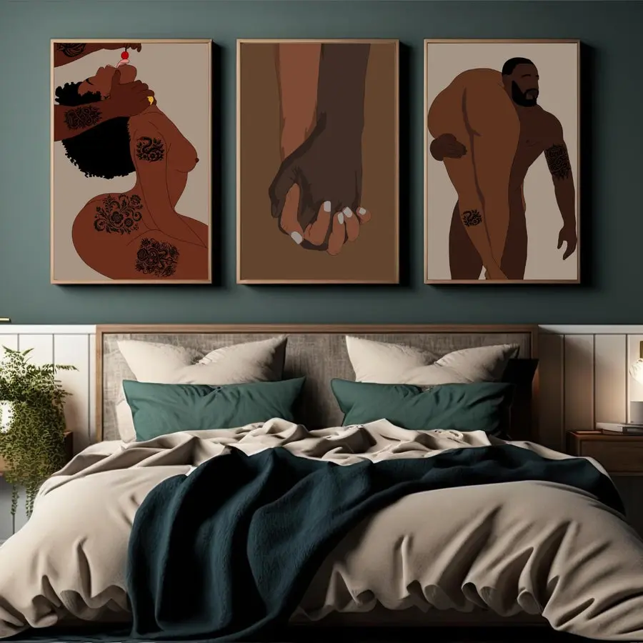 Wall Art Set Of 3 Black Couples Art, Black Couples Wall Art, Black Love Wall Art