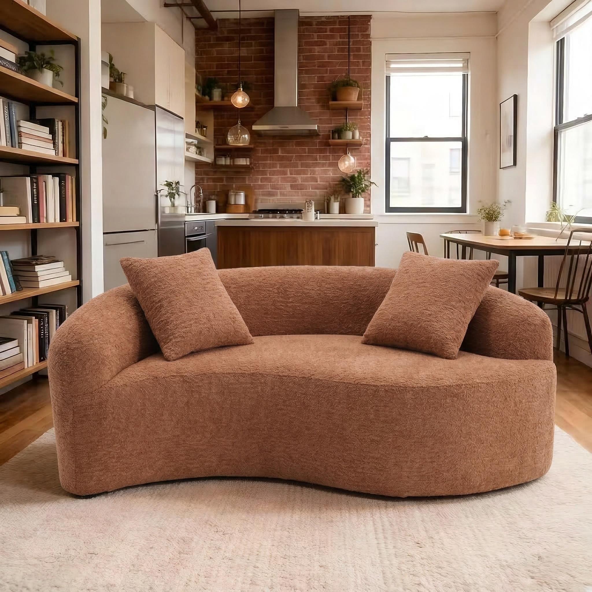 Modular Chenille Sofa, Pet Friendly Stain Resistant S Shaped Curved Sectional Couch for Small Space Living Room, Minimalist Cozy Couch boneless Chaise floor seats  Foldable Modern furniture