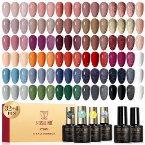 Rosalind 36Pcs Autumn Winter Series Gel Nail Polish Set 32Colors Brown Red Green with 4Pcs High Quality Formula Functional Gel Cure with UV Nail Lamp Suitable for Christmas Party Diy Nail Art