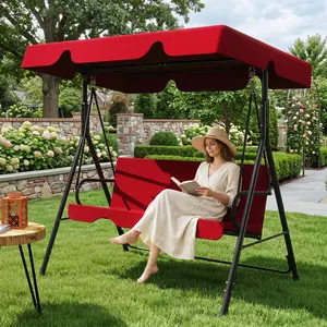3-Seat Patio Swing Chair with Canopy, Weather-Resistant Glider with Removable Cushion for Outdoor Backyard Porch summergarden