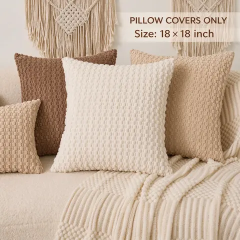 Fashionable, versatile corduroy cushion covers (no inserts included)—soft, comfortable 3D textured cushion covers with a hidden zipper design, suitable for sofas, beds, living rooms, bedrooms, and lounge chairs; ideal for warm bohemian, modern American co