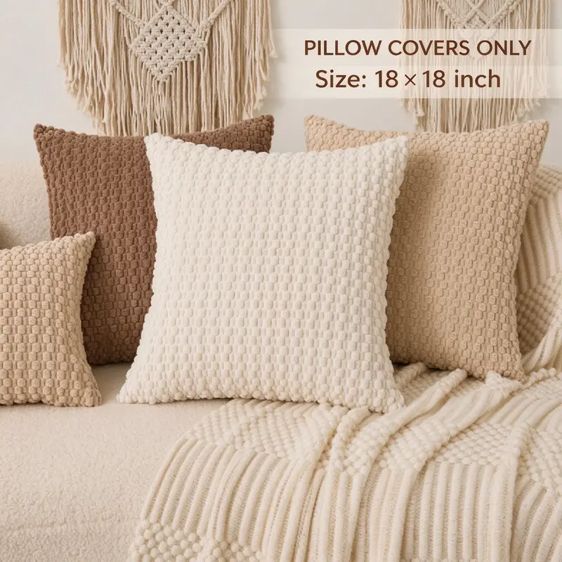 Fashionable, versatile corduroy cushion covers (no inserts included)—soft, comfortable 3D textured cushion covers with a hidden zipper design, suitable for sofas, beds, living rooms, bedrooms, and lounge chairs; ideal for warm bohemian, modern American co