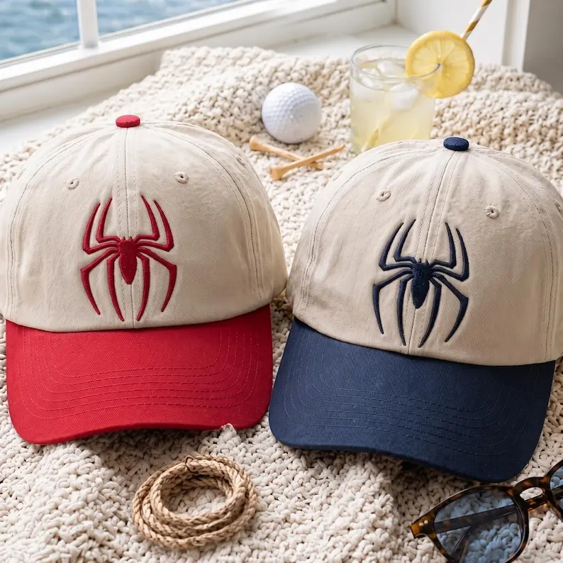 Embroidered Spider Baseball Cap, Vintage Superhero Dad Hat, Two Tone Golf Hat, Spider Embroidered Hat, Matching Couple Baseball Hat