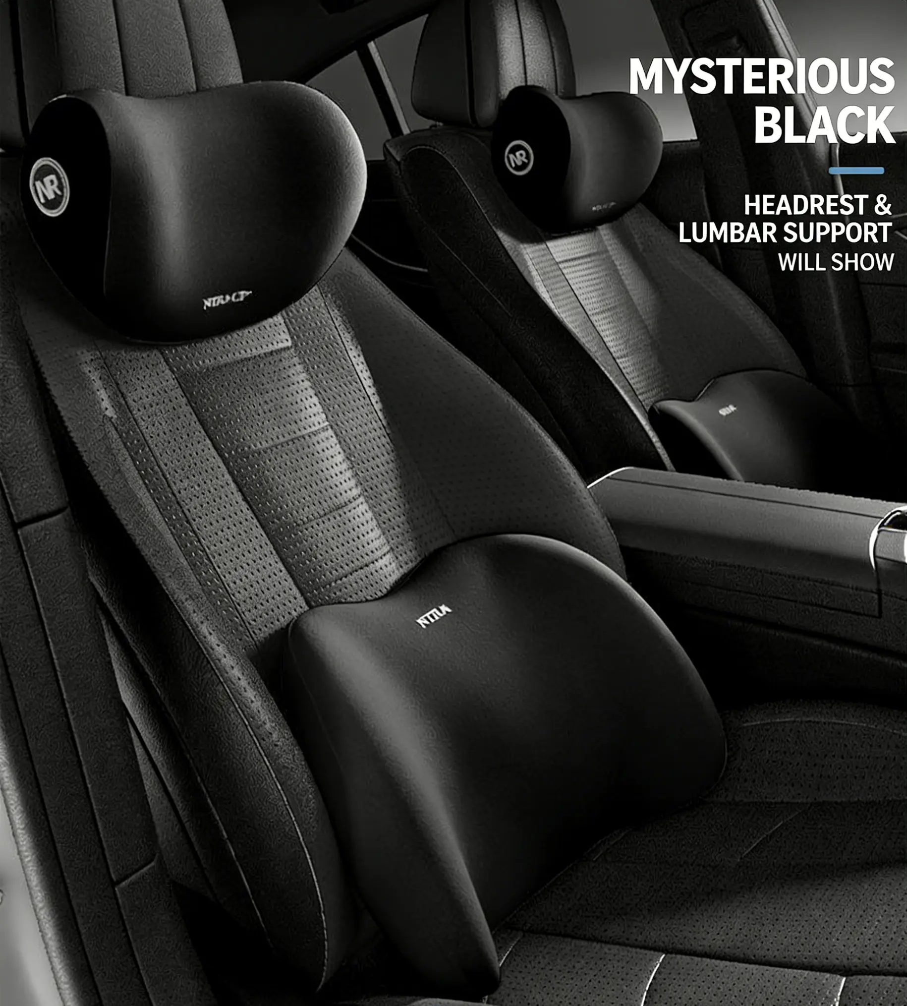 NIRACL Car Driving Car Pillow Set Neck and Waist Black Foam Neck Pillow Memory Lumbar Pillow Car Accessories Interior Auto