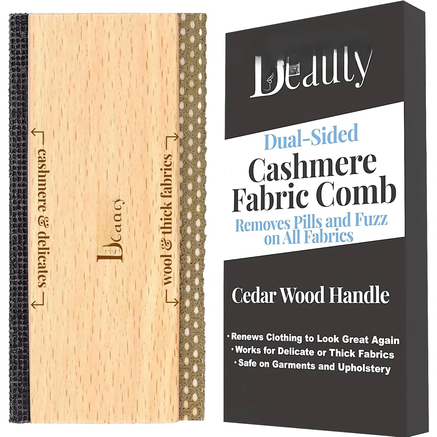 Cashmere Comb for De-Pilling Sweaters - Remove Pills, Lint, and Fuzz from  Garments - Dual-Sided Fabric Comb with Cedar  Handle
