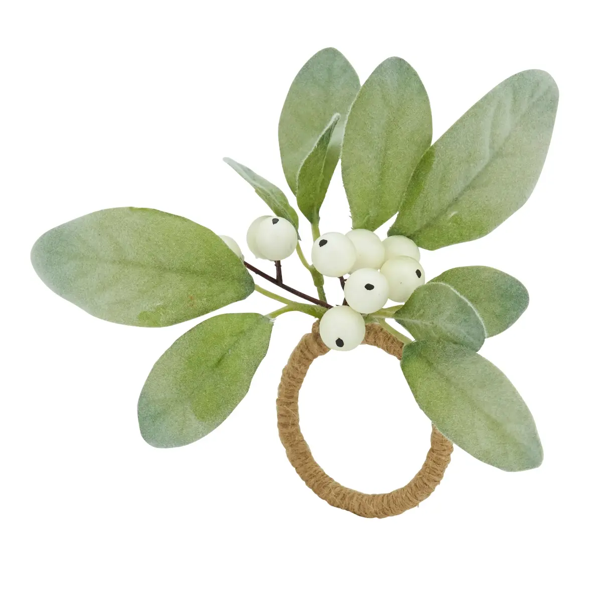 212 MAIN Rustic Charm White Berry Napkin Ring - Green, 4-Piece Set, Lifelike Berries, Home & Festive Party Disposable Tableware, Four Pieces