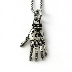 Cyberpunk Mechanical Hand Pendant Necklace (Vintage Two-Tone Finish) | Hip-Hop Style | Punk Style | Fashionable | Articulated Joint Design | Jewelry | Gift for Birthdays & Holidays