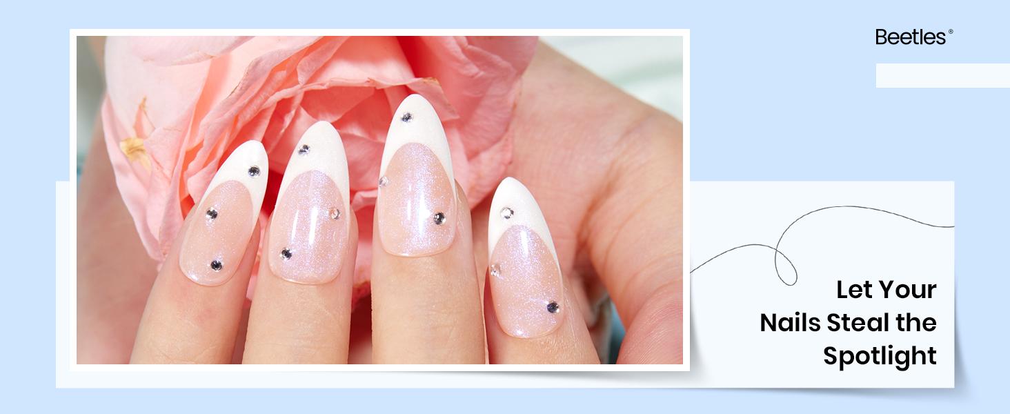 Beetles Hema Free Glitter Gel Top Coat, Pearl Green 2-IN-1 No Wipe Top Coat, Long Lasting Soak Off Pearlescent Shimmer Gel Gold Glitter Nail Polish For Nail Art