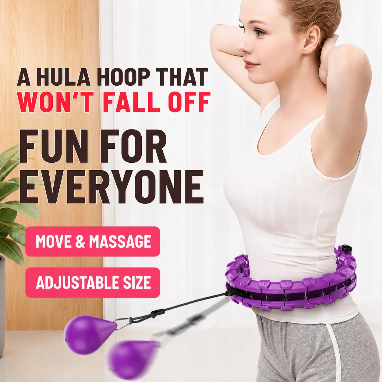 Unisex Adjustable Non-Falling Plastic Exercise Hoop for Hoop Fitness - Functional Massage Move Design, Move & Massage Fun, Adjustable Size, Promotes Activity, Ideal for Fitness Enthusiasts