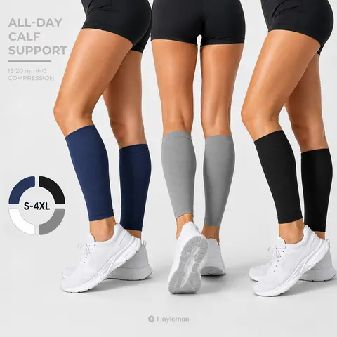 TinyLemon 15-20 mmHg Calf Compression Sleeves for Men & Women, Sports Compression Leg Sleeves for Running, Workout & Long Hours Standing | Mangas de Compresión para Pantorrillas