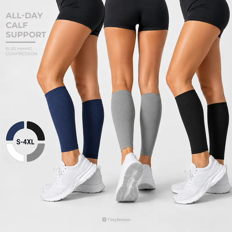 TinyLemon 15-20 mmHg Calf Compression Sleeves for Men & Women, Sports Compression Leg Sleeves for Running, Workout & Long Hours Standing | Mangas de Compresión para Pantorrillas