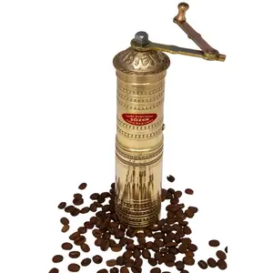 9" Handmade Hand Crafted Hammered Manual Brass Coffee Mill Grinder Sozen, Portable Steel Conical Burr Coffee Mill, Portable Hand Crank Coffee Grinder, Turkish Coffee Grinder, Sozen Coffee Grinder