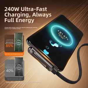 Invisible Stand Type-C Charger Cable, 240W Super Fast Charging 2-in-1 Charging Cord & Phone Holder for Gaming, Office, Car Travel – Black